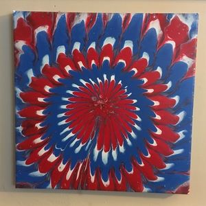 Wall Art Acrylic Pour Painting 12” x 12” Red White Blue Original